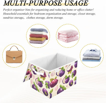 Storage Bin with Lid & Handles Cute Toys Storage Boxes Foldable Closet Baskets Stackable Fabric Home Clothes Organizer Container