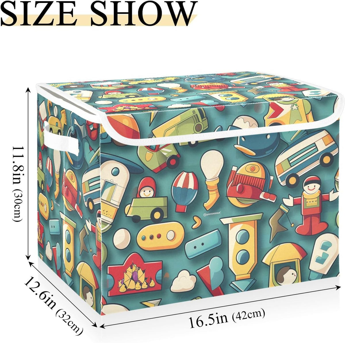 Storage Bin with Lid & Handles Cute Toys Storage Boxes Foldable Closet Baskets Stackable Fabric Home Clothes Organizer Container