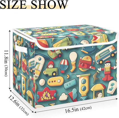 Storage Bin with Lid & Handles Cute Toys Storage Boxes Foldable Closet Baskets Stackable Fabric Home Clothes Organizer Container