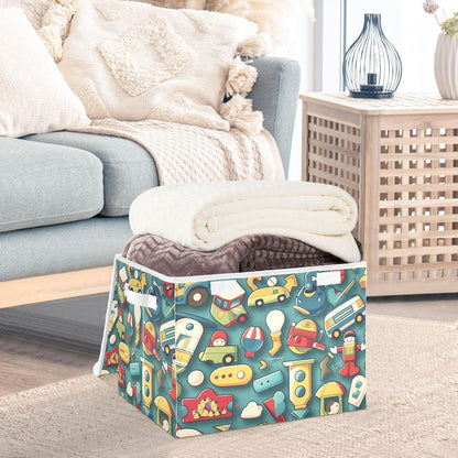 Storage Bin with Lid & Handles Cute Toys Storage Boxes Foldable Closet Baskets Stackable Fabric Home Clothes Organizer Container