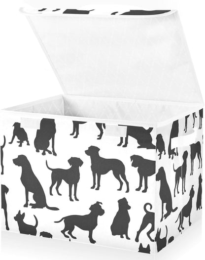 Storage Bin with Lid & Handles Cute Toys Storage Boxes Foldable Closet Baskets Stackable Fabric Home Clothes Organizer Container