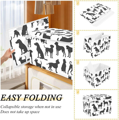 Storage Bin with Lid & Handles Cute Toys Storage Boxes Foldable Closet Baskets Stackable Fabric Home Clothes Organizer Container