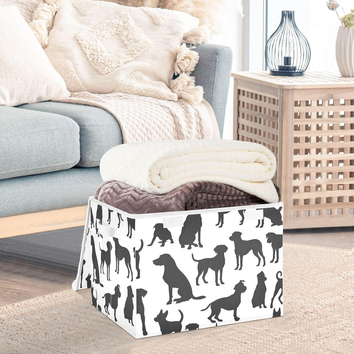 Storage Bin with Lid & Handles Cute Toys Storage Boxes Foldable Closet Baskets Stackable Fabric Home Clothes Organizer Container