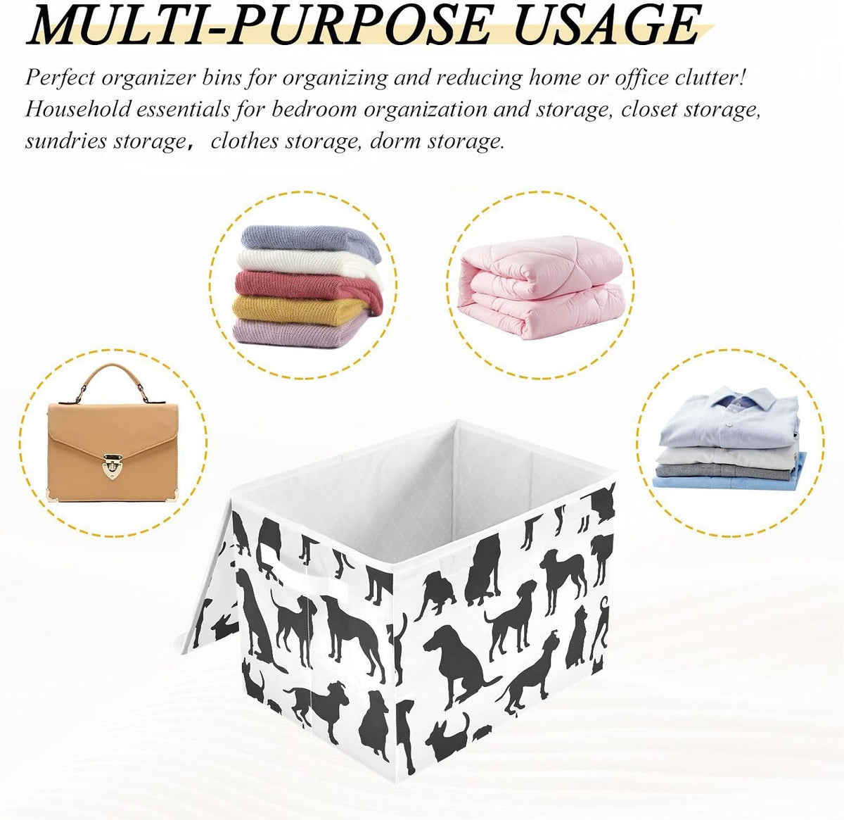 Storage Bin with Lid & Handles Cute Toys Storage Boxes Foldable Closet Baskets Stackable Fabric Home Clothes Organizer Container