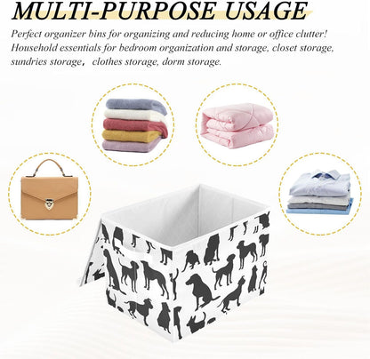 Storage Bin with Lid & Handles Cute Toys Storage Boxes Foldable Closet Baskets Stackable Fabric Home Clothes Organizer Container