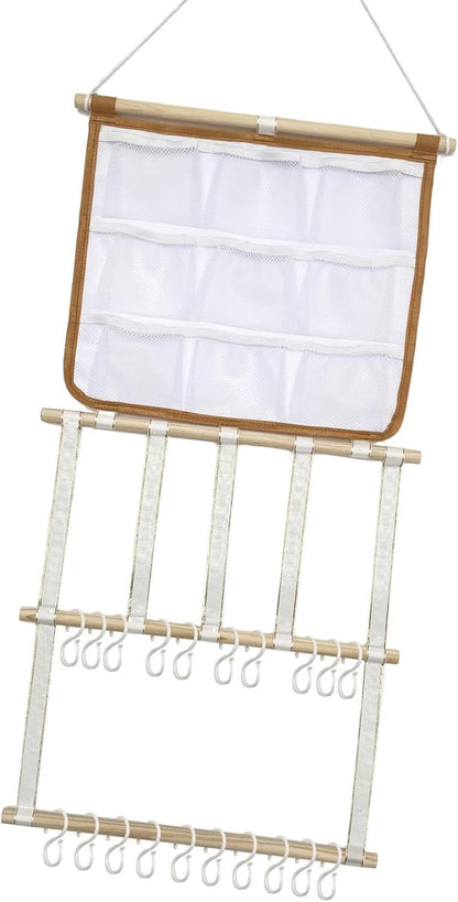 Stylish Wall Hanging Hair Clip Holder with Multiple Pockets and Hooks for Girls Room Arrangement and Decor Hair Band Planner
