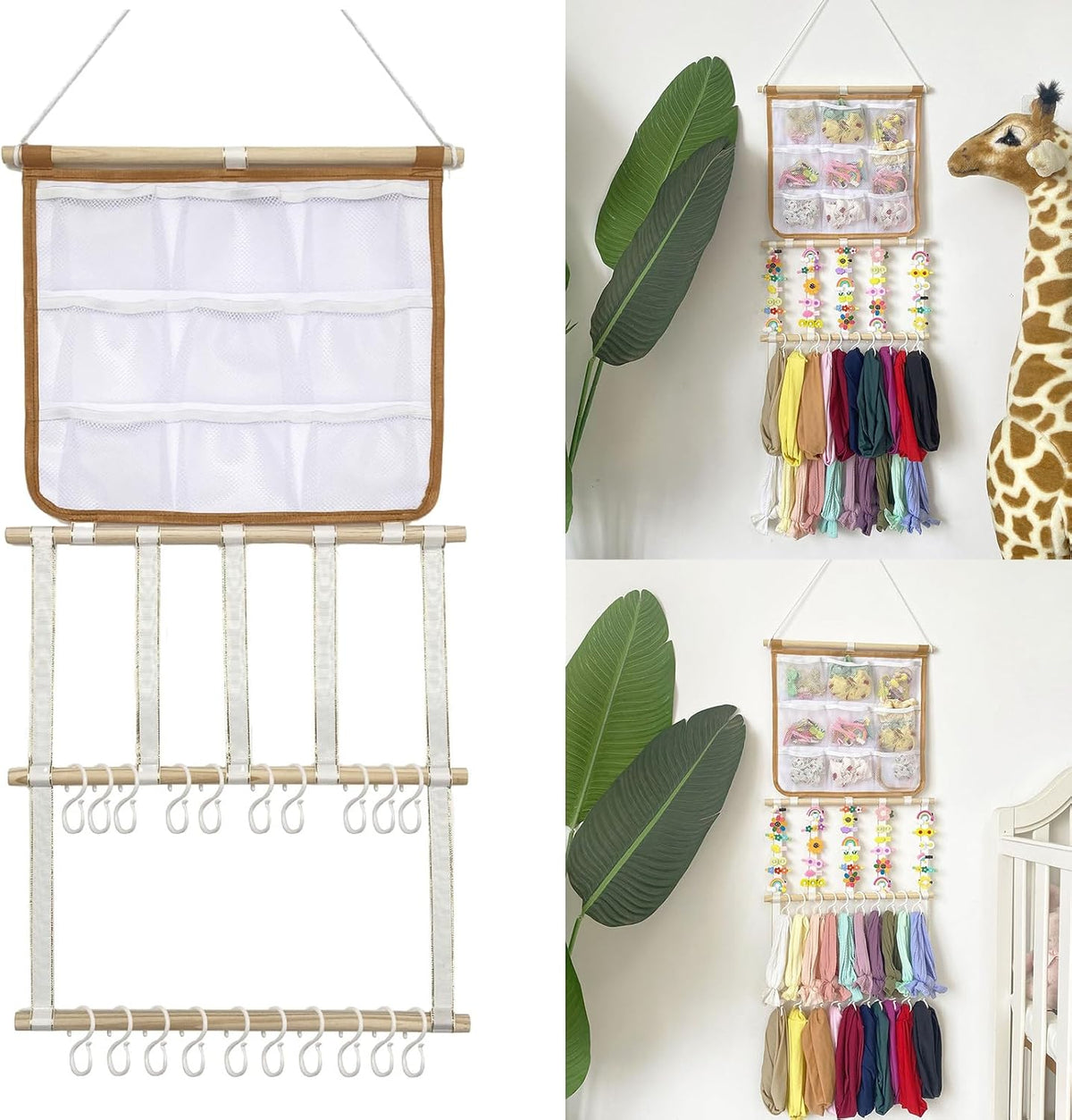 Stylish Wall Hanging Hair Clip Holder with Multiple Pockets and Hooks for Girls Room Arrangement and Decor Hair Band Planner