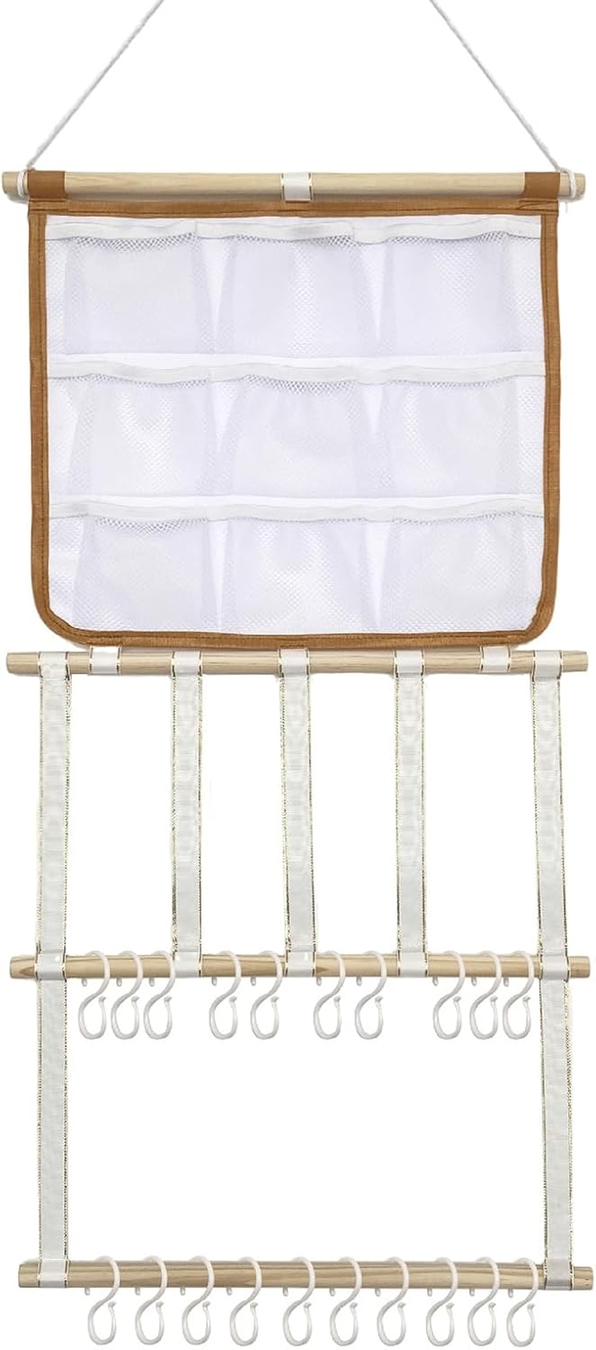 Stylish Wall Hanging Hair Clip Holder with Multiple Pockets and Hooks for Girls Room Arrangement and Decor Hair Band Planner