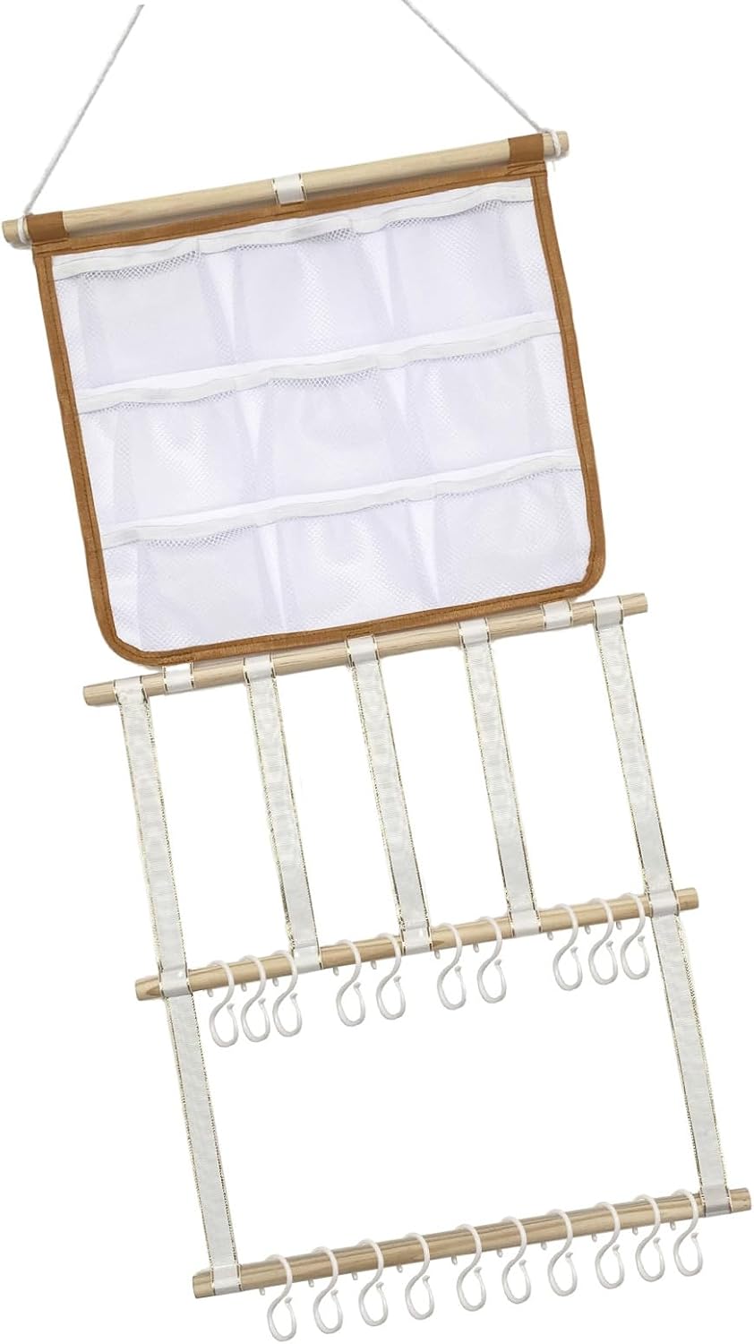 Stylish Wall Hanging Hair Clip Holder with Multiple Pockets and Hooks for Girls Room Arrangement and Decor Hair Band Planner