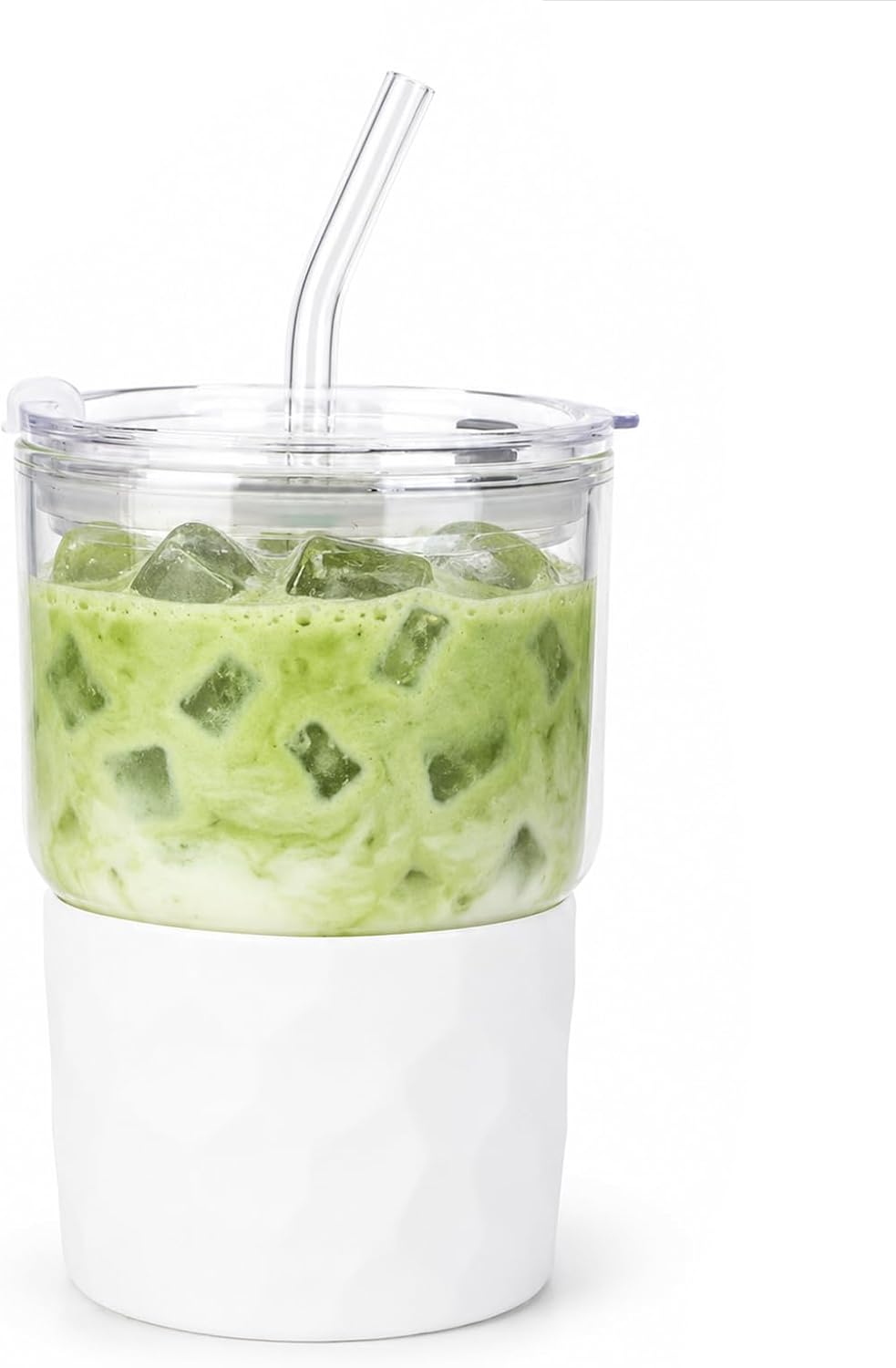 16oz Coffee Tumbler, Reusable Borosilicate Glass Cups with Lids and Straws | Leakproof Thick Water Glasses with Non-Slip Sleeve | Travel Mugs for Water, Matcha, Smoothie, Juice | 2 Packs- Coffee Brown
