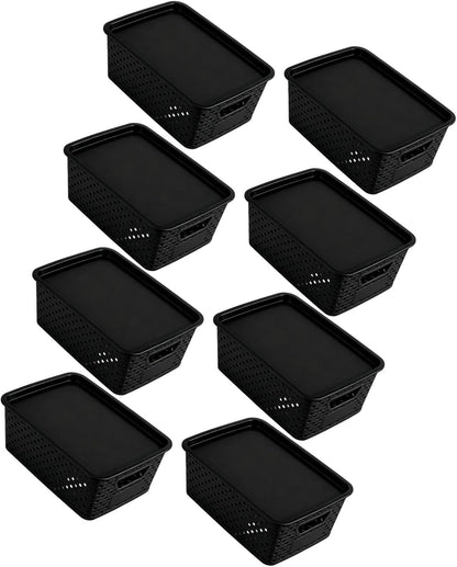 Toy Organization Basket with Cover Lightweight Bin Open Sides Side Handles for Bedroom Closet Shelf Household Cleanup Lightweight Organizer Basket Lidded Bin Closet Shelf