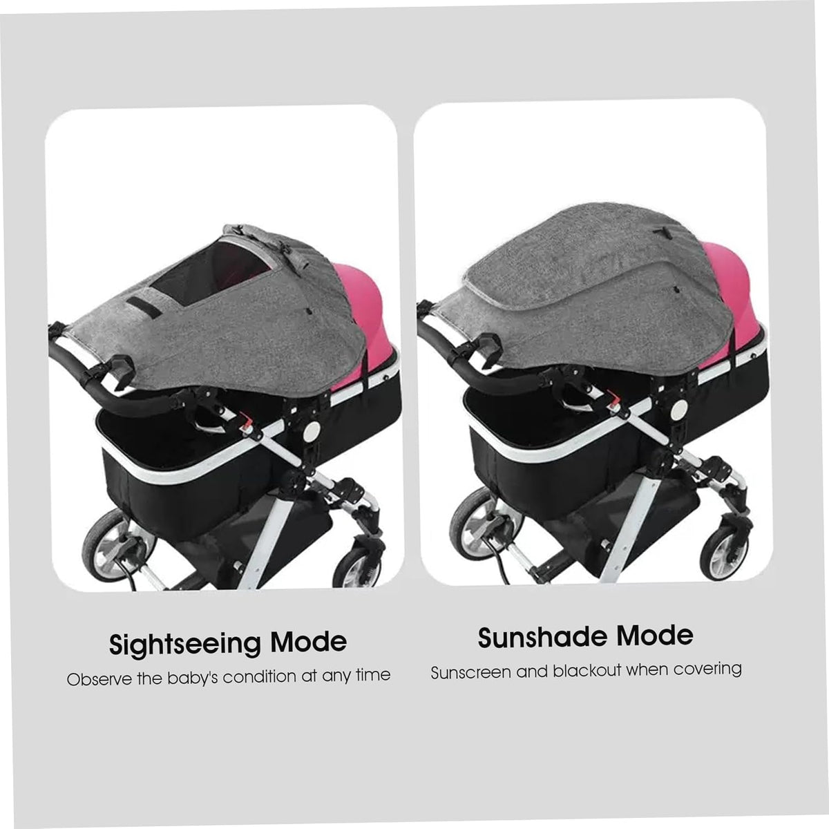 Stroller Shade Extender Upf50+ Waterproof Stroller Umbrella Attachment with Viewing Window for High-View Strollers, Black