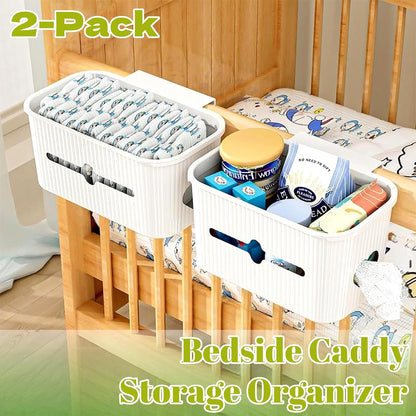 Bedside Storage Box Bin Organizer Diaper Caddy Organizer for Kids Bed, Crib, Playard,Playpen, Nursery Bedroom, Bathroom Essentials,for Books, Tissues, Cup & Snacks(White)