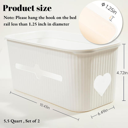 Bedside Storage Box Bin Organizer Diaper Caddy Organizer for Kids Bed, Crib, Playard,Playpen, Nursery Bedroom, Bathroom Essentials,for Books, Tissues, Cup & Snacks(White)