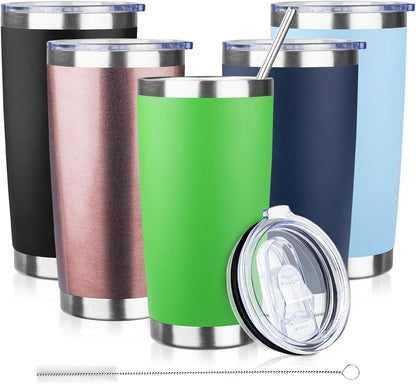 20oz Tumbler with Lid and Straw Double Wall Powder Coated Vacuum Insulated Coffee Tumbler Stainless Steel Insulated Travel Coffee Mug Spill-Proof Thermal Cup for Hot and Cold Beverage,Black