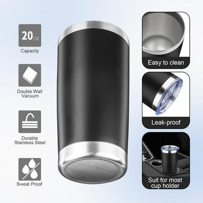 20oz Tumbler with Lid and Straw Double Wall Powder Coated Vacuum Insulated Coffee Tumbler Stainless Steel Insulated Travel Coffee Mug Spill-Proof Thermal Cup for Hot and Cold Beverage,Black