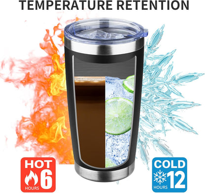 20oz Tumbler with Lid and Straw Double Wall Powder Coated Vacuum Insulated Coffee Tumbler Stainless Steel Insulated Travel Coffee Mug Spill-Proof Thermal Cup for Hot and Cold Beverage,Black