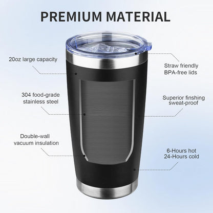 20oz Tumbler with Lid and Straw Double Wall Powder Coated Vacuum Insulated Coffee Tumbler Stainless Steel Insulated Travel Coffee Mug Spill-Proof Thermal Cup for Hot and Cold Beverage,Black