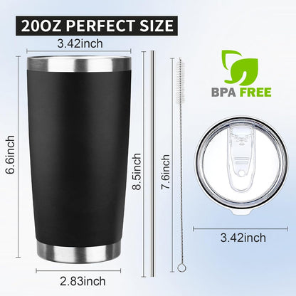 20oz Tumbler with Lid and Straw Double Wall Powder Coated Vacuum Insulated Coffee Tumbler Stainless Steel Insulated Travel Coffee Mug Spill-Proof Thermal Cup for Hot and Cold Beverage,Black