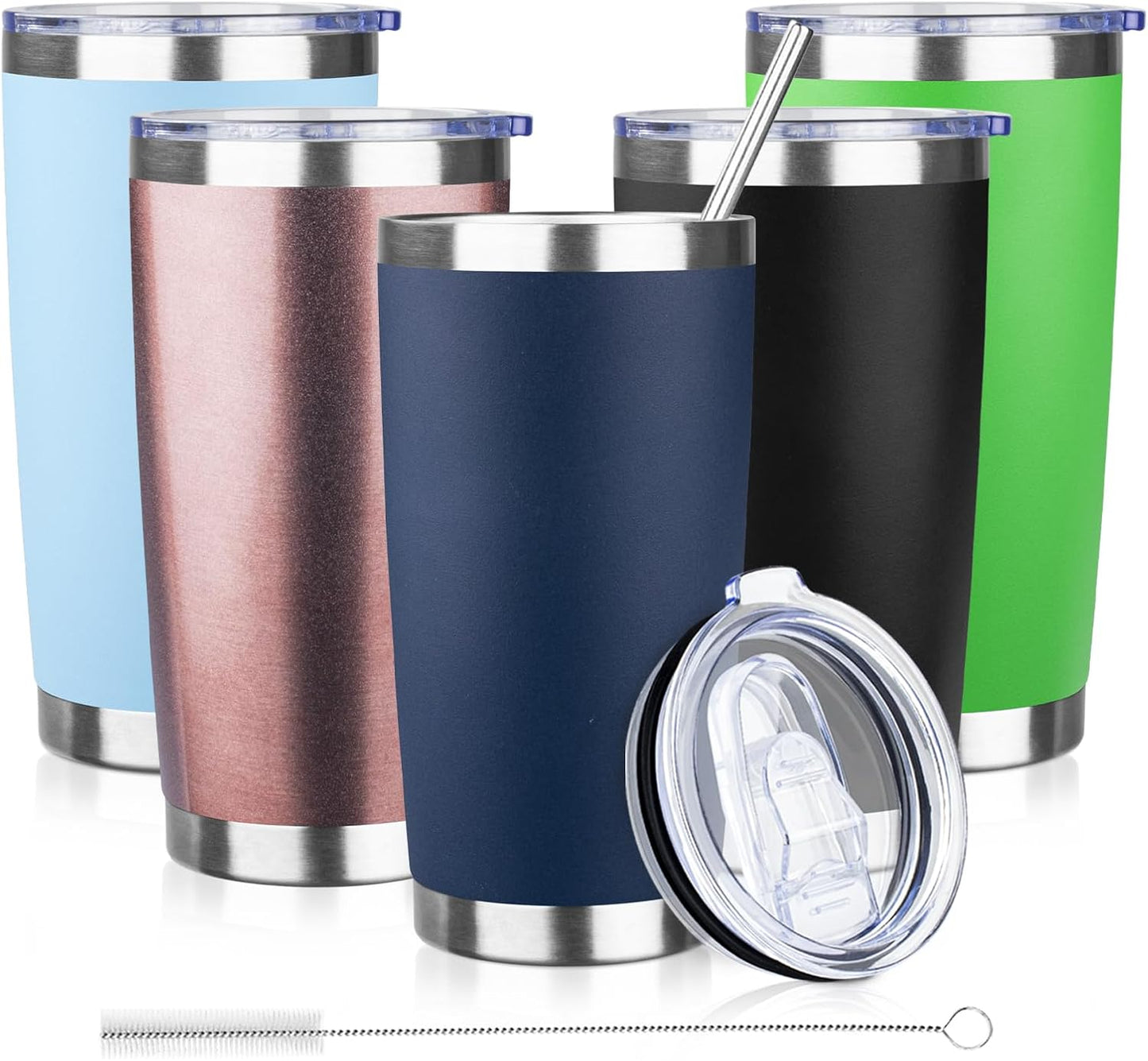 20oz Tumbler with Lid and Straw Double Wall Powder Coated Vacuum Insulated Coffee Tumbler Stainless Steel Insulated Travel Coffee Mug Spill-Proof Thermal Cup for Hot and Cold Beverage,Black