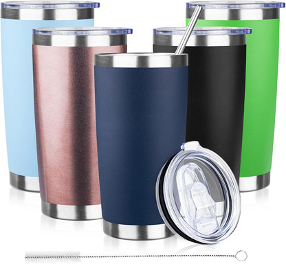 20oz Tumbler with Lid and Straw Double Wall Powder Coated Vacuum Insulated Coffee Tumbler Stainless Steel Insulated Travel Coffee Mug Spill-Proof Thermal Cup for Hot and Cold Beverage,Black