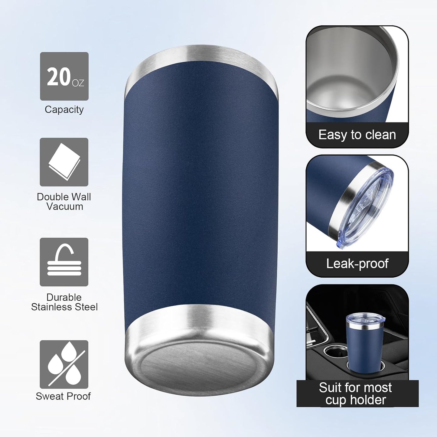 20oz Tumbler with Lid and Straw Double Wall Powder Coated Vacuum Insulated Coffee Tumbler Stainless Steel Insulated Travel Coffee Mug Spill-Proof Thermal Cup for Hot and Cold Beverage,Black