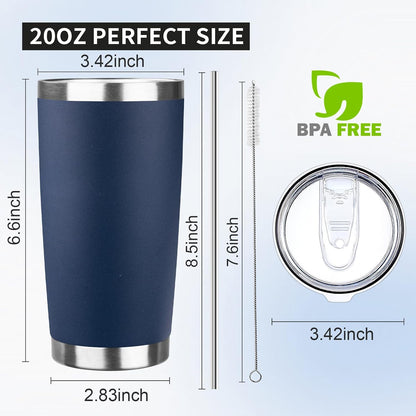 20oz Tumbler with Lid and Straw Double Wall Powder Coated Vacuum Insulated Coffee Tumbler Stainless Steel Insulated Travel Coffee Mug Spill-Proof Thermal Cup for Hot and Cold Beverage,Black