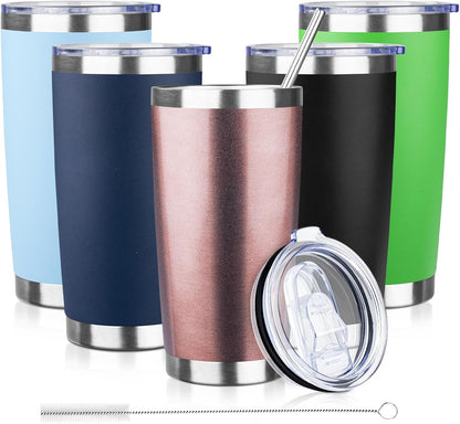 20oz Tumbler with Lid and Straw Double Wall Powder Coated Vacuum Insulated Coffee Tumbler Stainless Steel Insulated Travel Coffee Mug Spill-Proof Thermal Cup for Hot and Cold Beverage,Black