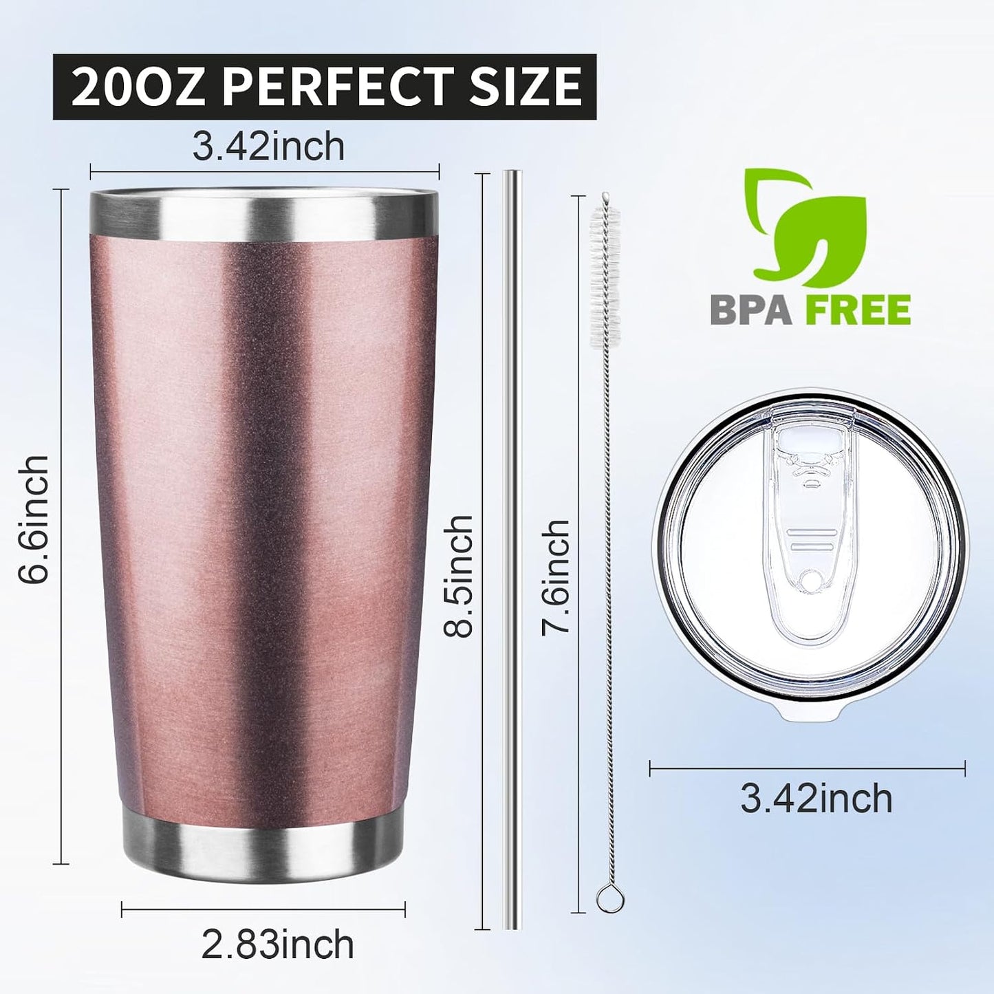 20oz Tumbler with Lid and Straw Double Wall Powder Coated Vacuum Insulated Coffee Tumbler Stainless Steel Insulated Travel Coffee Mug Spill-Proof Thermal Cup for Hot and Cold Beverage,Black