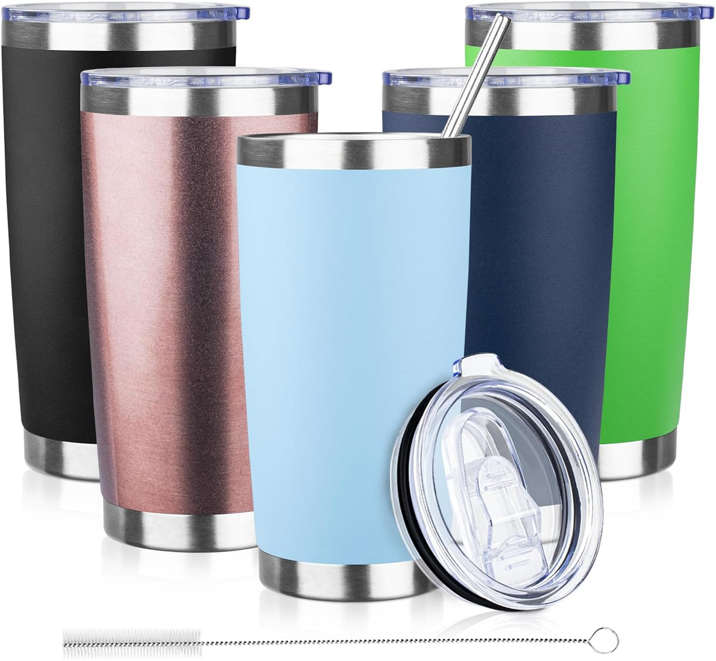 20oz Tumbler with Lid and Straw Double Wall Powder Coated Vacuum Insulated Coffee Tumbler Stainless Steel Insulated Travel Coffee Mug Spill-Proof Thermal Cup for Hot and Cold Beverage,Black