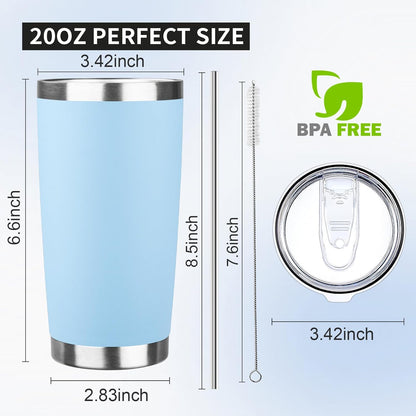 20oz Tumbler with Lid and Straw Double Wall Powder Coated Vacuum Insulated Coffee Tumbler Stainless Steel Insulated Travel Coffee Mug Spill-Proof Thermal Cup for Hot and Cold Beverage,Black