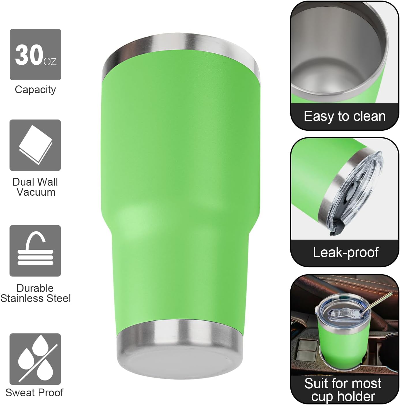 20oz Tumbler with Lid and Straw Double Wall Powder Coated Vacuum Insulated Coffee Tumbler Stainless Steel Insulated Travel Coffee Mug Spill-Proof Thermal Cup for Hot and Cold Beverage,Black