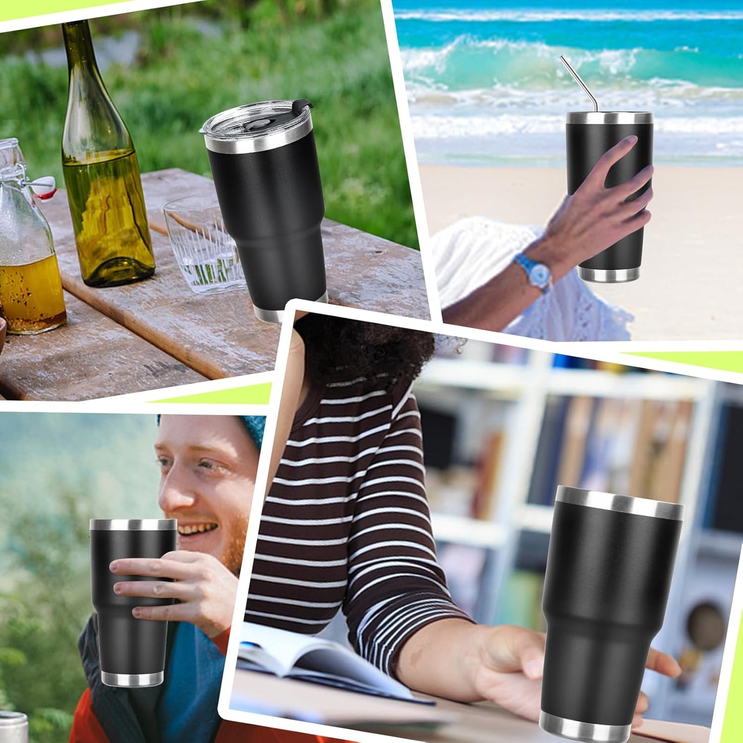 20oz Tumbler with Lid and Straw Double Wall Powder Coated Vacuum Insulated Coffee Tumbler Stainless Steel Insulated Travel Coffee Mug Spill-Proof Thermal Cup for Hot and Cold Beverage,Black