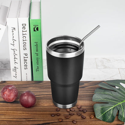 20oz Tumbler with Lid and Straw Double Wall Powder Coated Vacuum Insulated Coffee Tumbler Stainless Steel Insulated Travel Coffee Mug Spill-Proof Thermal Cup for Hot and Cold Beverage,Black
