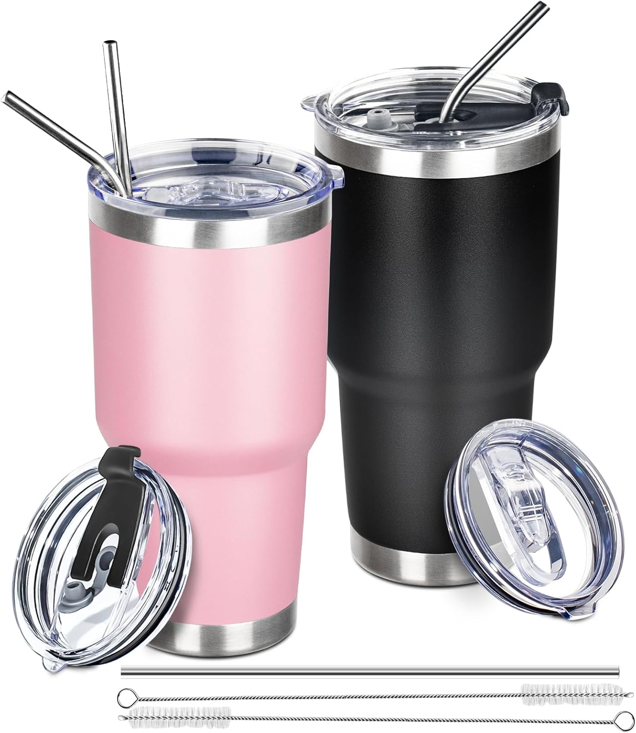 20oz Tumbler with Lid and Straw Double Wall Powder Coated Vacuum Insulated Coffee Tumbler Stainless Steel Insulated Travel Coffee Mug Spill-Proof Thermal Cup for Hot and Cold Beverage,Black