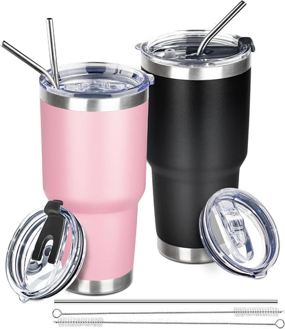 20oz Tumbler with Lid and Straw Double Wall Powder Coated Vacuum Insulated Coffee Tumbler Stainless Steel Insulated Travel Coffee Mug Spill-Proof Thermal Cup for Hot and Cold Beverage,Black