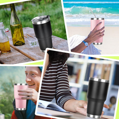 20oz Tumbler with Lid and Straw Double Wall Powder Coated Vacuum Insulated Coffee Tumbler Stainless Steel Insulated Travel Coffee Mug Spill-Proof Thermal Cup for Hot and Cold Beverage,Black