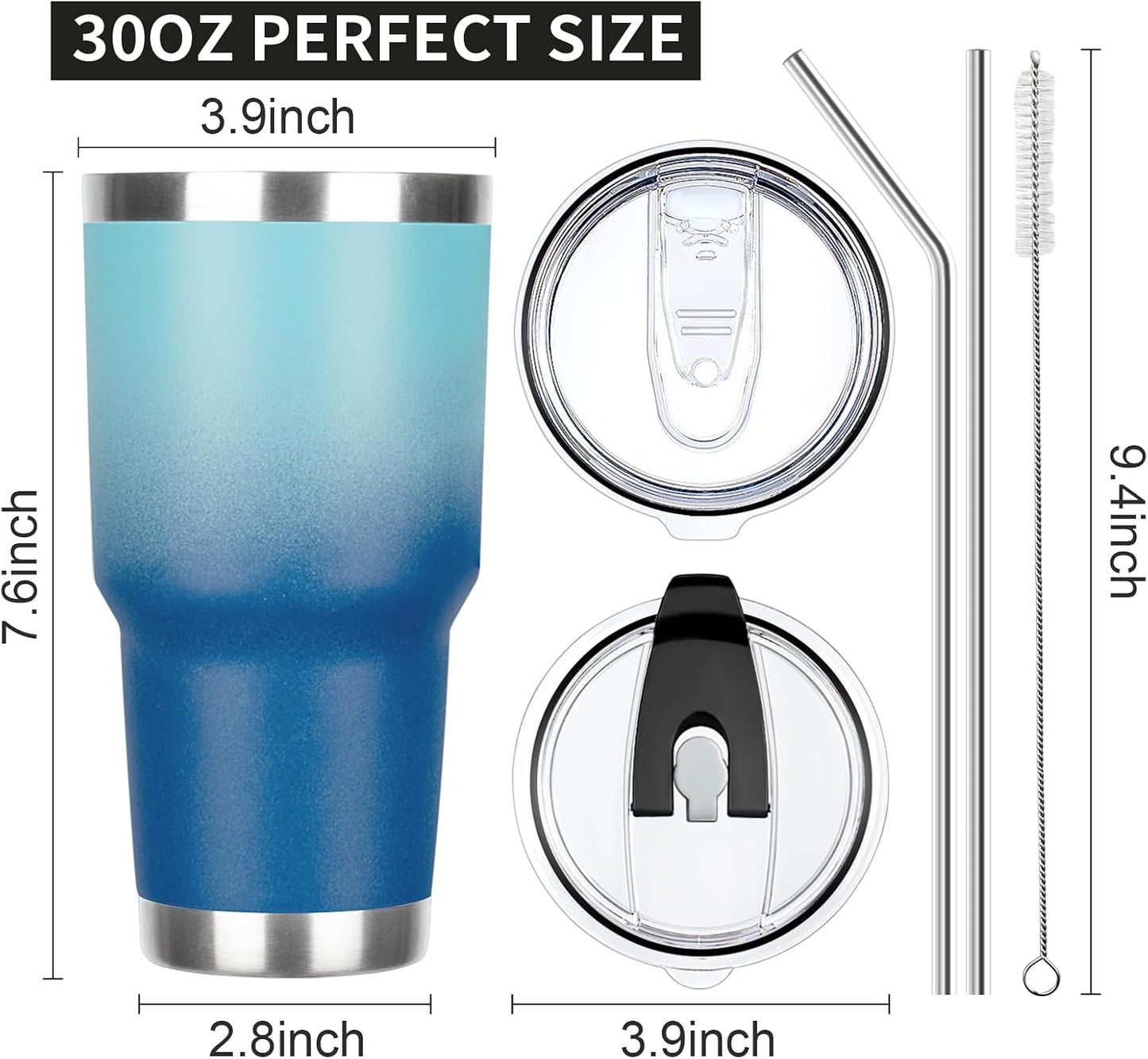 20oz Tumbler with Lid and Straw Double Wall Powder Coated Vacuum Insulated Coffee Tumbler Stainless Steel Insulated Travel Coffee Mug Spill-Proof Thermal Cup for Hot and Cold Beverage,Black