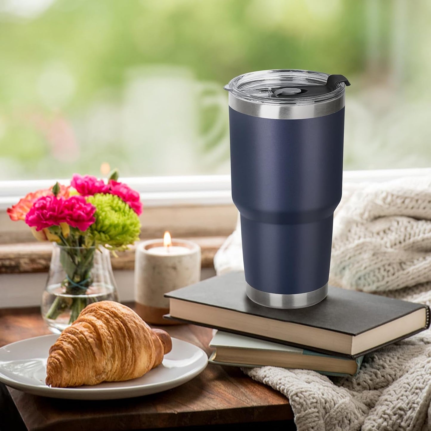 20oz Tumbler with Lid and Straw Double Wall Powder Coated Vacuum Insulated Coffee Tumbler Stainless Steel Insulated Travel Coffee Mug Spill-Proof Thermal Cup for Hot and Cold Beverage,Black