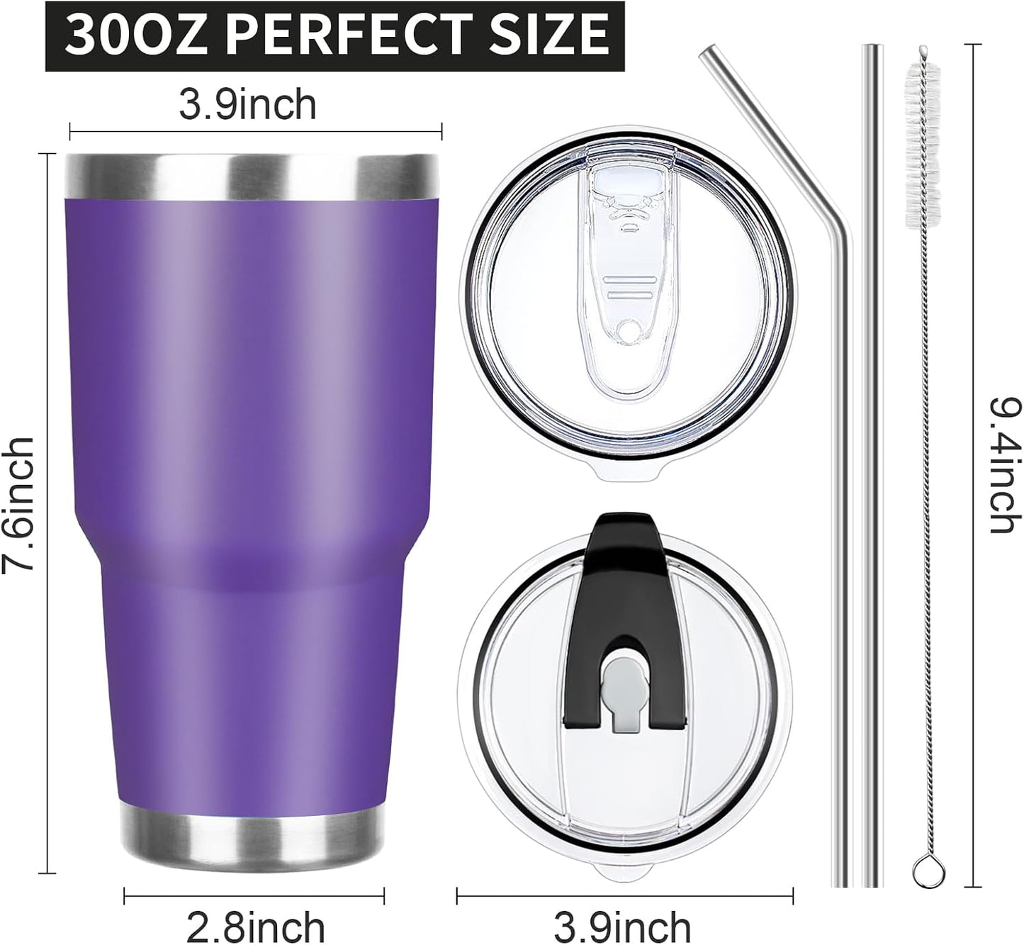 20oz Tumbler with Lid and Straw Double Wall Powder Coated Vacuum Insulated Coffee Tumbler Stainless Steel Insulated Travel Coffee Mug Spill-Proof Thermal Cup for Hot and Cold Beverage,Black