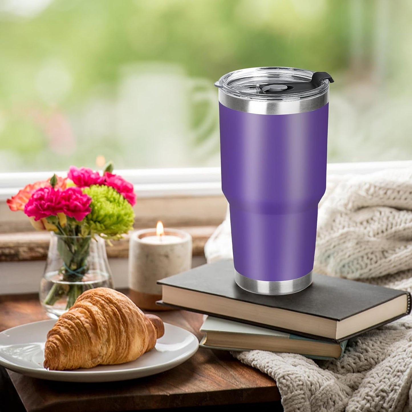 20oz Tumbler with Lid and Straw Double Wall Powder Coated Vacuum Insulated Coffee Tumbler Stainless Steel Insulated Travel Coffee Mug Spill-Proof Thermal Cup for Hot and Cold Beverage,Black