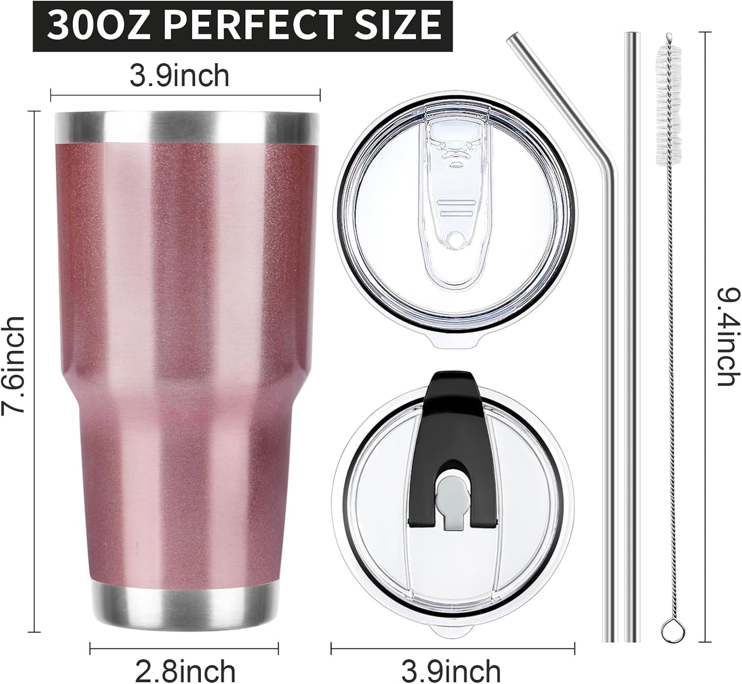 20oz Tumbler with Lid and Straw Double Wall Powder Coated Vacuum Insulated Coffee Tumbler Stainless Steel Insulated Travel Coffee Mug Spill-Proof Thermal Cup for Hot and Cold Beverage,Black