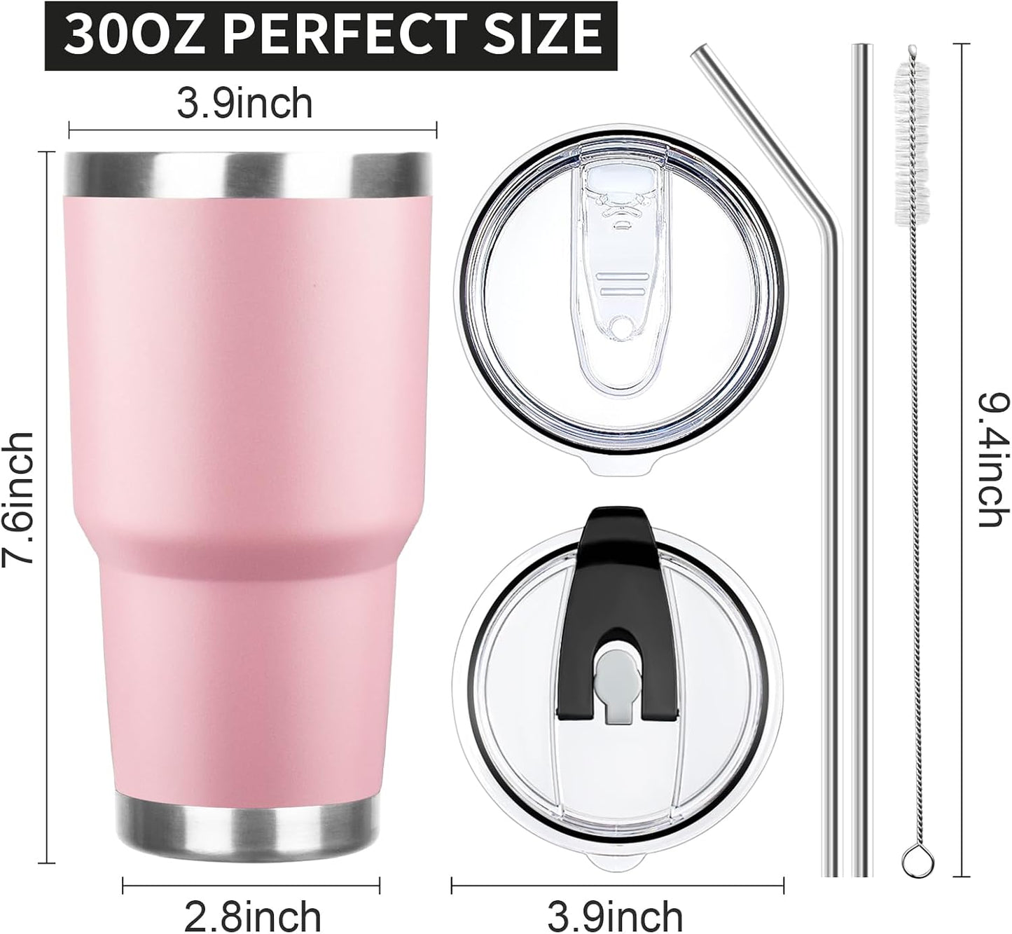 20oz Tumbler with Lid and Straw Double Wall Powder Coated Vacuum Insulated Coffee Tumbler Stainless Steel Insulated Travel Coffee Mug Spill-Proof Thermal Cup for Hot and Cold Beverage,Black