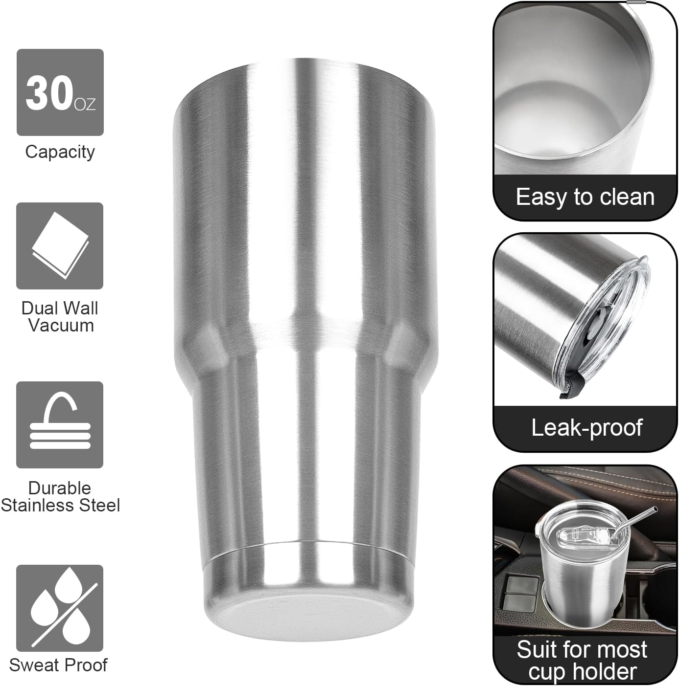 20oz Tumbler with Lid and Straw Double Wall Powder Coated Vacuum Insulated Coffee Tumbler Stainless Steel Insulated Travel Coffee Mug Spill-Proof Thermal Cup for Hot and Cold Beverage,Black