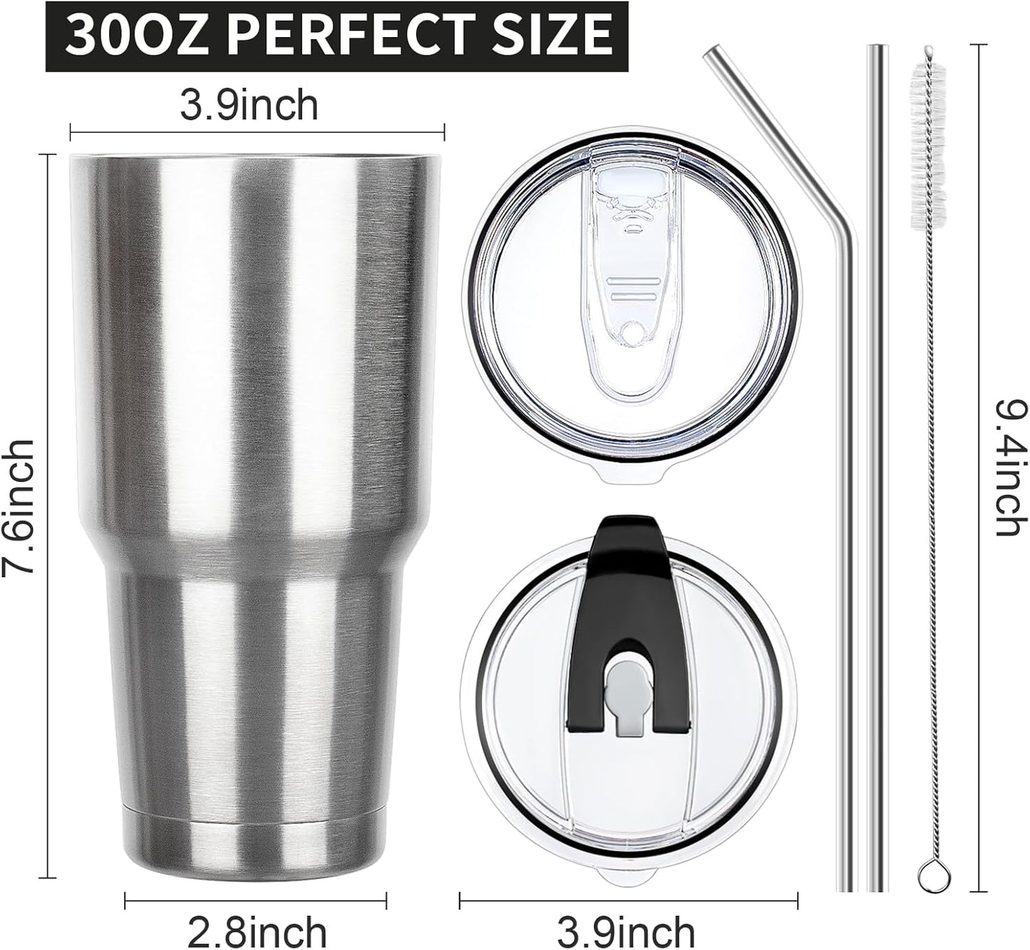 20oz Tumbler with Lid and Straw Double Wall Powder Coated Vacuum Insulated Coffee Tumbler Stainless Steel Insulated Travel Coffee Mug Spill-Proof Thermal Cup for Hot and Cold Beverage,Black