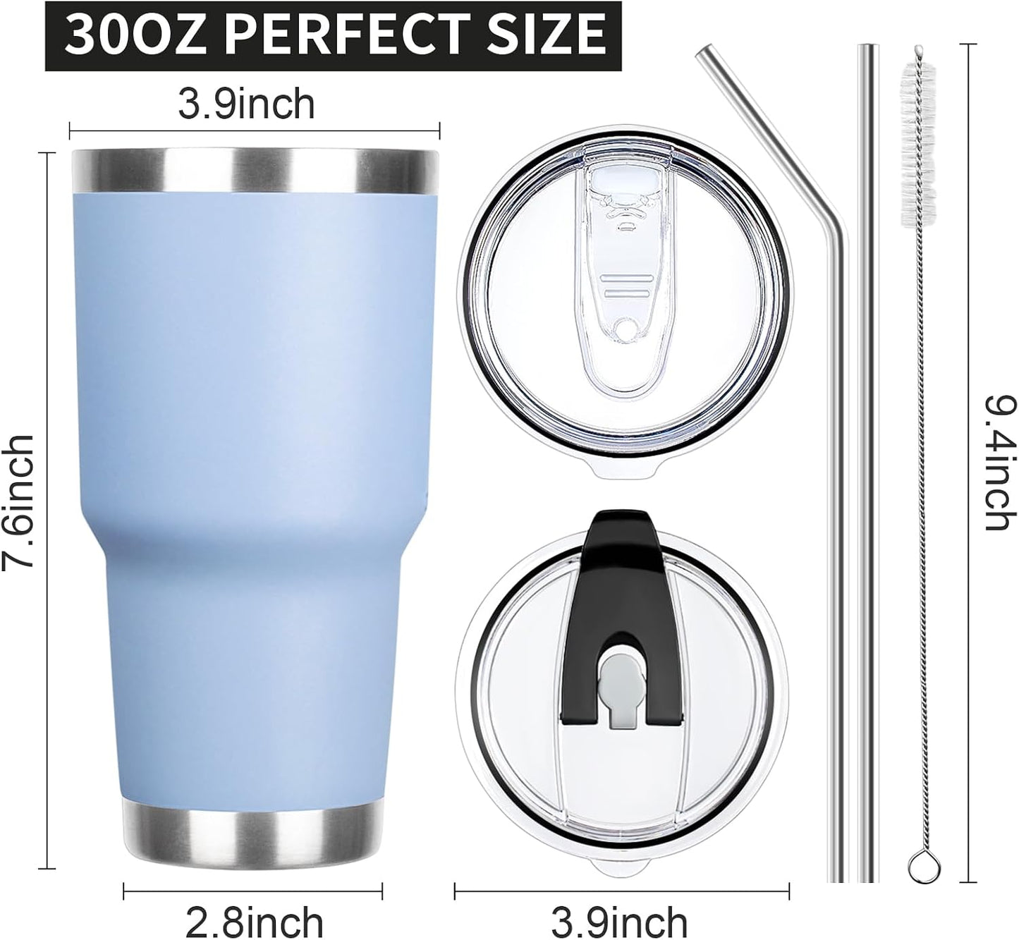 20oz Tumbler with Lid and Straw Double Wall Powder Coated Vacuum Insulated Coffee Tumbler Stainless Steel Insulated Travel Coffee Mug Spill-Proof Thermal Cup for Hot and Cold Beverage,Black