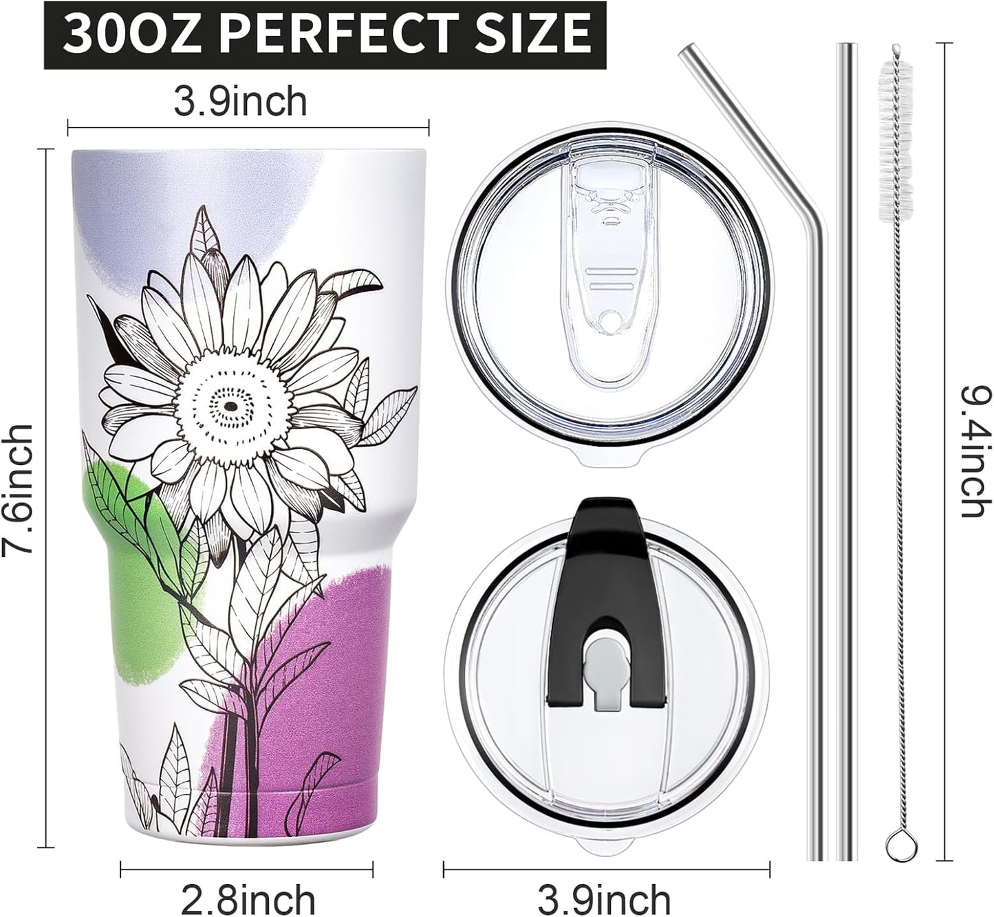 20oz Tumbler with Lid and Straw Double Wall Powder Coated Vacuum Insulated Coffee Tumbler Stainless Steel Insulated Travel Coffee Mug Spill-Proof Thermal Cup for Hot and Cold Beverage,Black