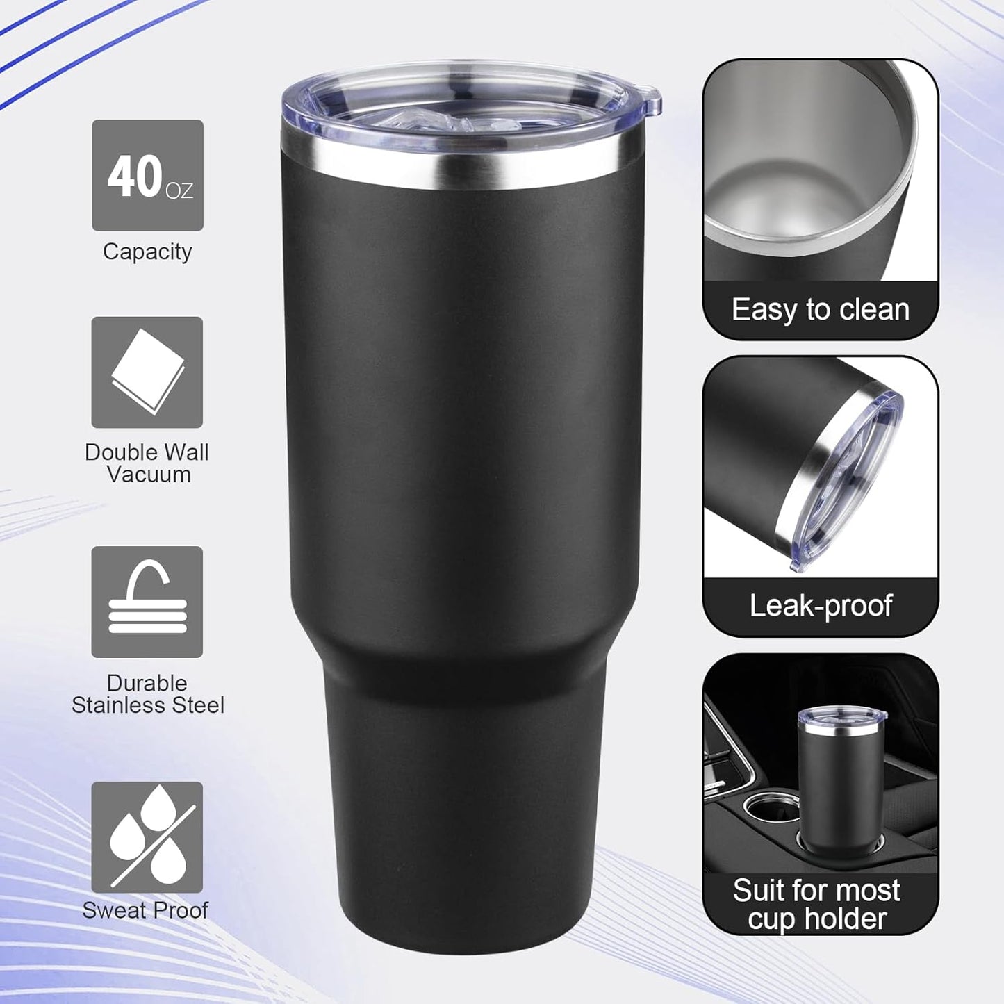 20oz Tumbler with Lid and Straw Double Wall Powder Coated Vacuum Insulated Coffee Tumbler Stainless Steel Insulated Travel Coffee Mug Spill-Proof Thermal Cup for Hot and Cold Beverage,Black