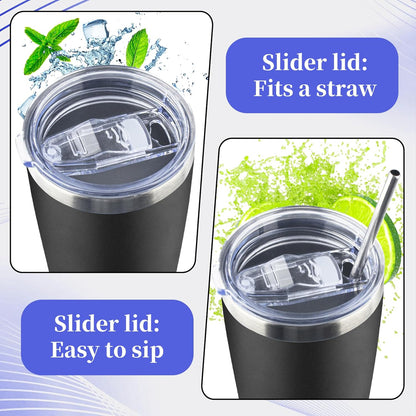 20oz Tumbler with Lid and Straw Double Wall Powder Coated Vacuum Insulated Coffee Tumbler Stainless Steel Insulated Travel Coffee Mug Spill-Proof Thermal Cup for Hot and Cold Beverage,Black