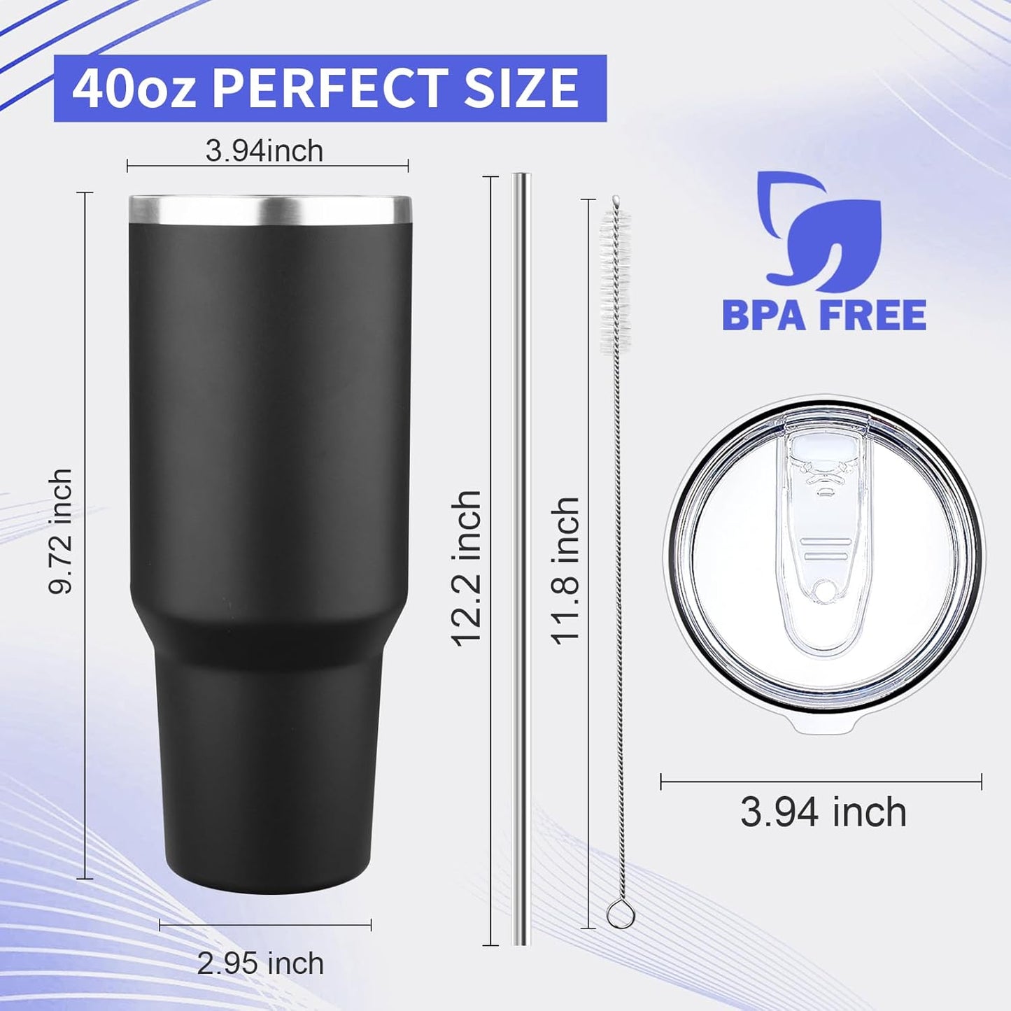 20oz Tumbler with Lid and Straw Double Wall Powder Coated Vacuum Insulated Coffee Tumbler Stainless Steel Insulated Travel Coffee Mug Spill-Proof Thermal Cup for Hot and Cold Beverage,Black